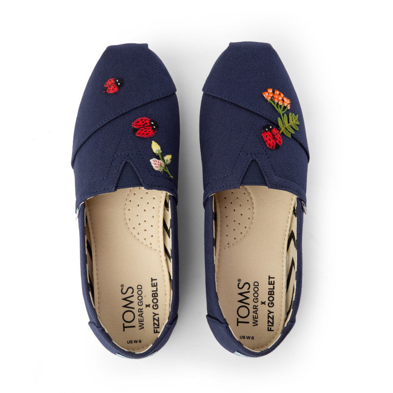 TOMS X Fizzy Goblet Zardozi Ladybird Navy Slip Ons-TOMS® India Official Site