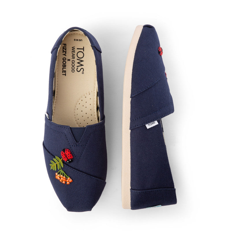 TOMS X Fizzy Goblet Zardozi Ladybird Navy Slip Ons-TOMS® India Official Site