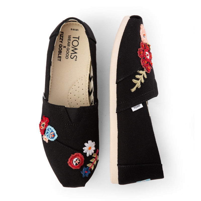 TOMS X Fizzy Goblet Resham Embroidered Midnight Garden Slip Ons-TOMS® India Official Site