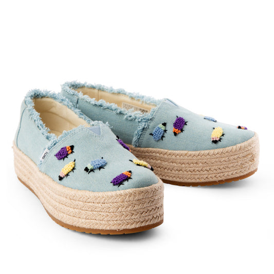 TOMS X Fizzy Goblet Knotted(Hand-embroidered) Sheep Blue Platform Espadrilles-TOMS® India Official Site