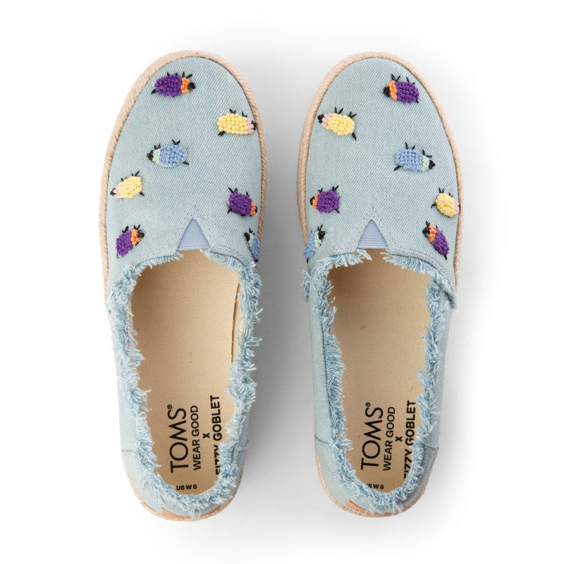 TOMS X Fizzy Goblet Knotted(Hand-embroidered) Sheep Blue Platform Espadrilles-TOMS® India Official Site