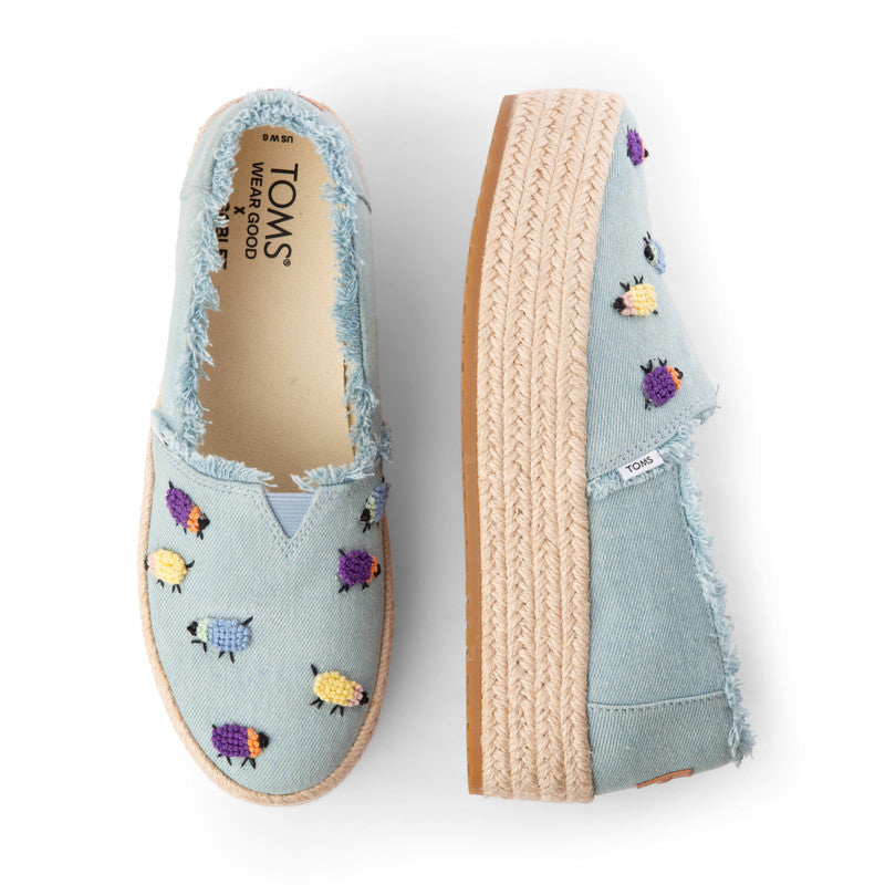 TOMS X Fizzy Goblet Knotted(Hand-embroidered) Sheep Blue Platform Espadrilles-TOMS® India Official Site