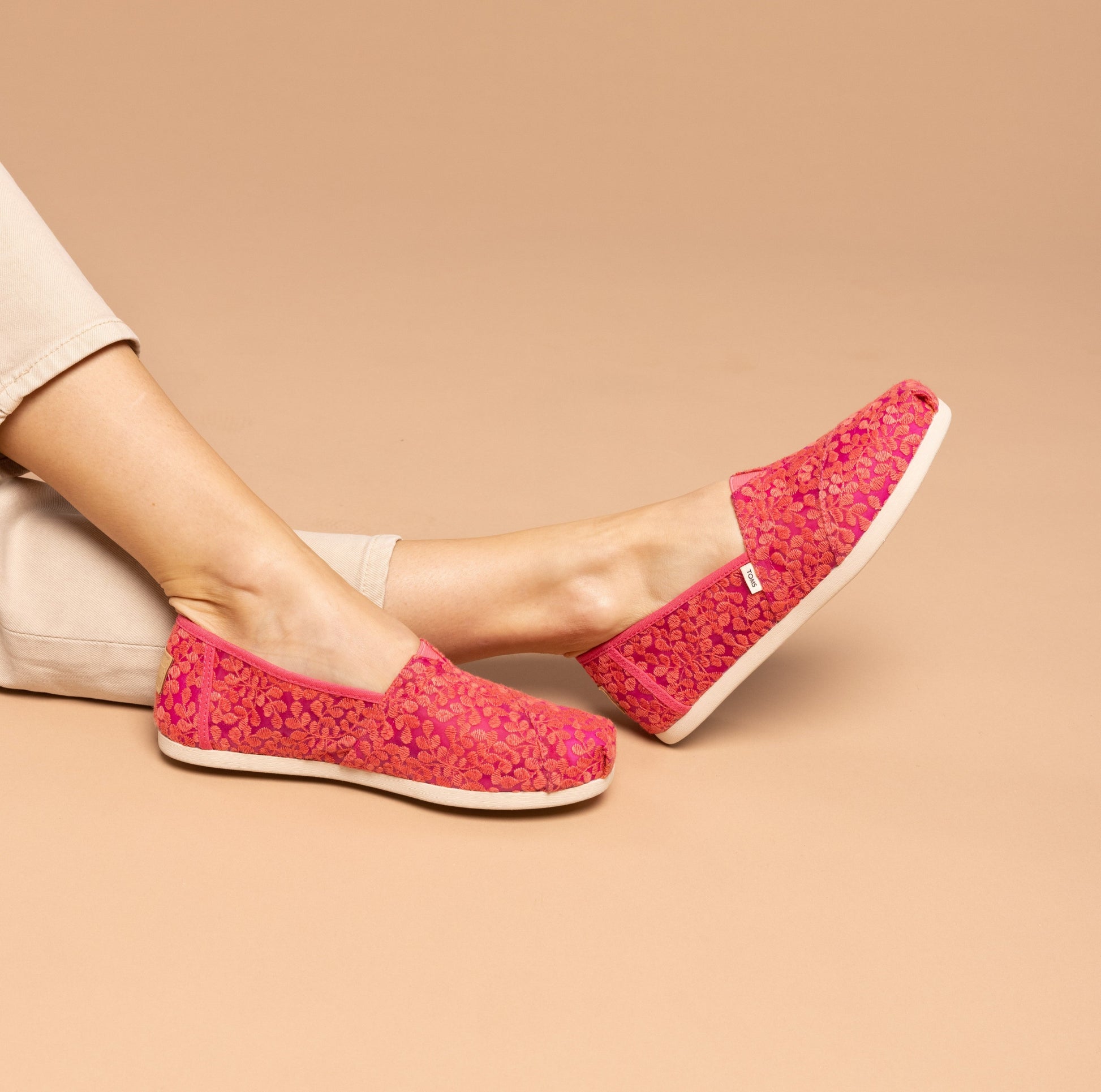 Pink Botanical Lace Slip ons-TOMS® India Official Site