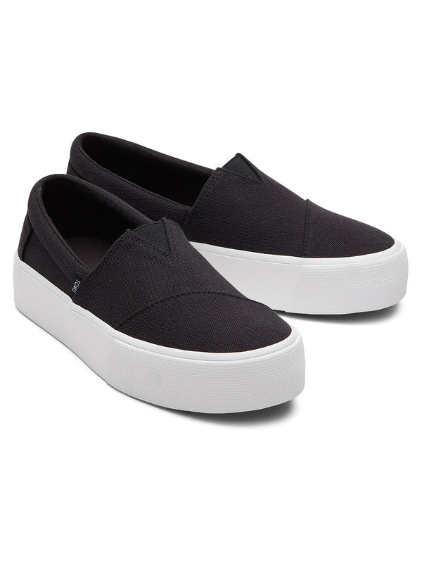 Fenix Black Canvas Platform Slip Ons-TOMS® India Official Site