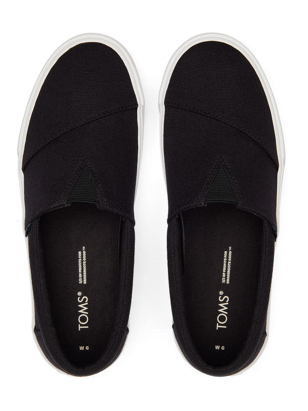 Fenix Black Canvas Platform Slip Ons-TOMS® India Official Site