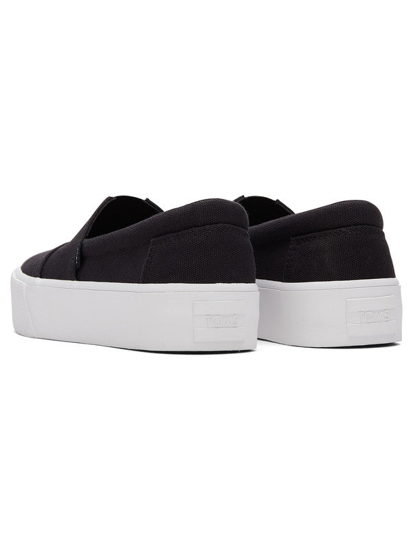 Fenix Black Canvas Platform Slip Ons-TOMS® India Official Site