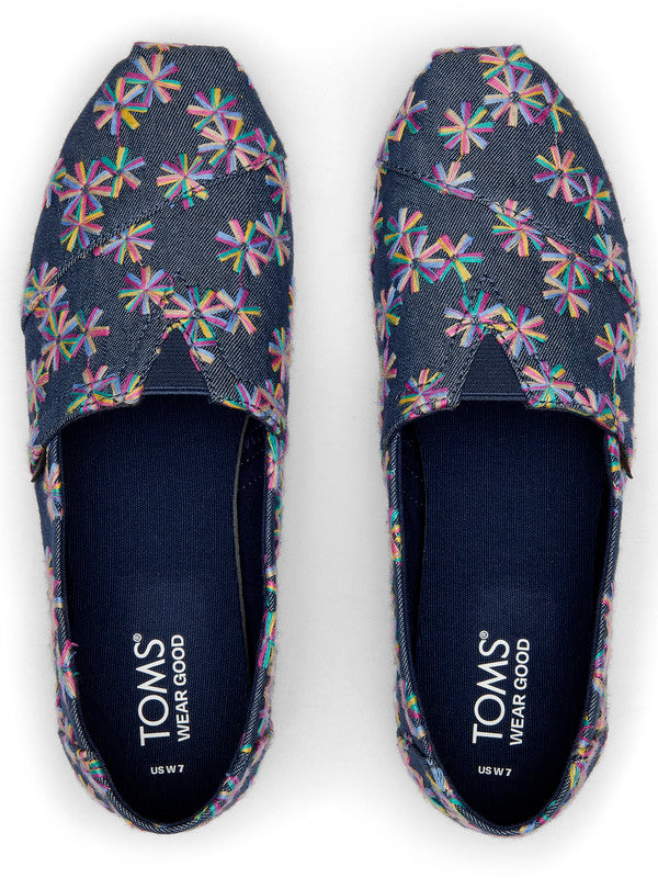 Embroidered Floral Navy Slip Ons-TOMS® India Official Site